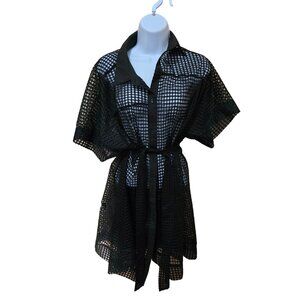 Urbanic Black Mesh Button-Up Cover-Up Dress M goth grunge whimsygoth beachwear